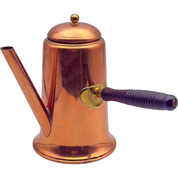 Vintage Colonial Copper & Brass Ware 4-Piece Kettle w/Lid Creamer and Sugar Bowl - Picture 3 of 9